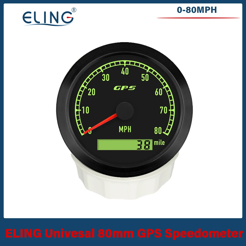 ELING 80mm GPS Speedometer 0-80MPH 0-120MPH Odometer with 7 Colors Backlights 12V 24V Universal for Motorcycle Auto RV Boat