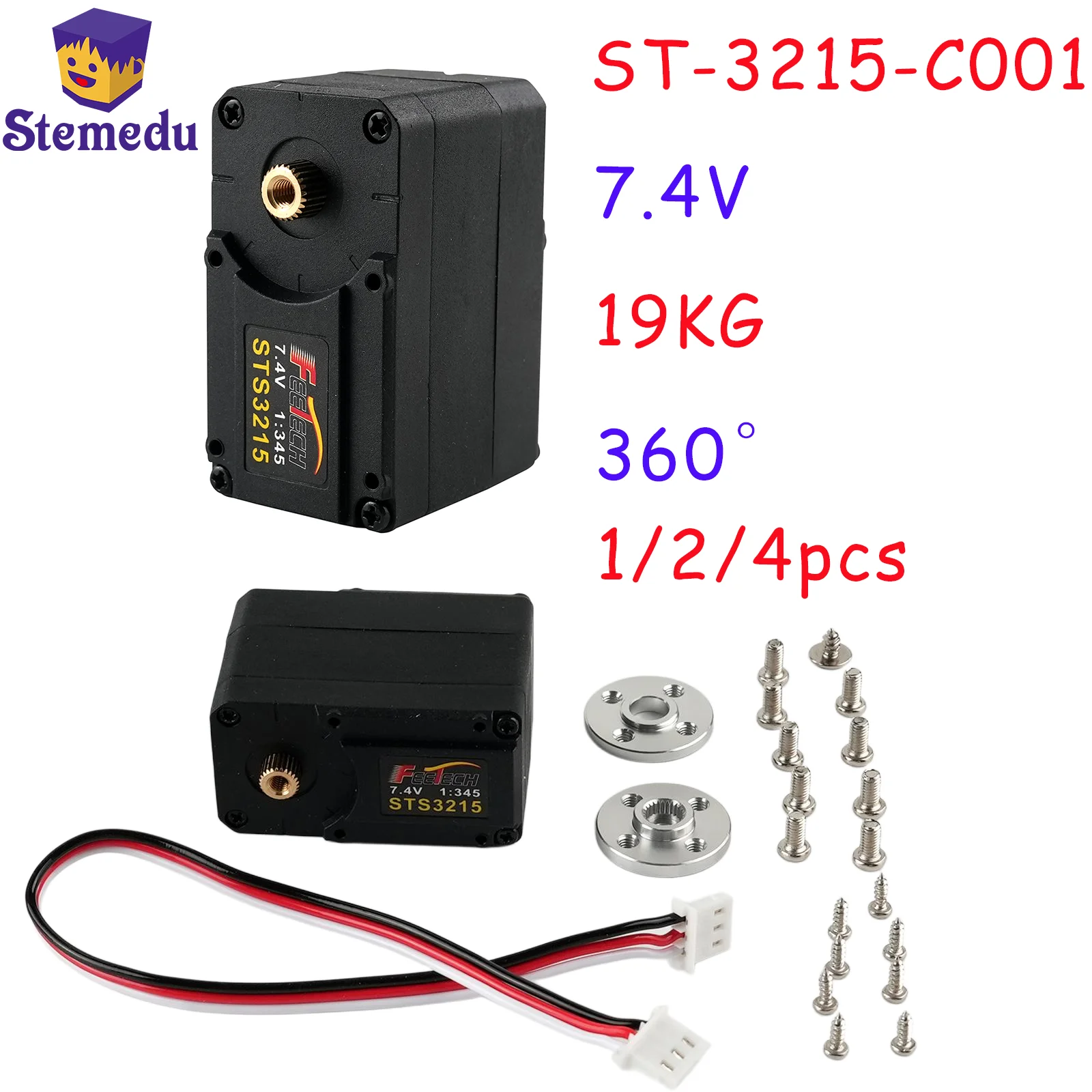Feetech 7.4V 19KG Magnetic Encoding Servo 360 Degree ST-3215-C001 1:345 High Precision Serial Bus TTL Servos for Arduino Robot