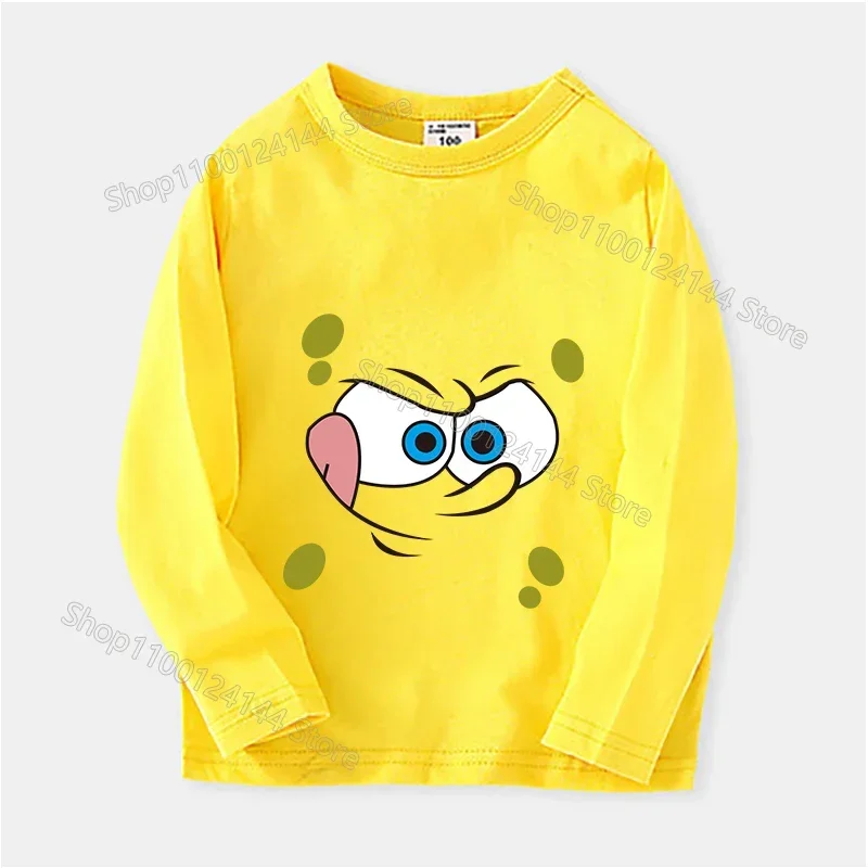 SpongeBobed SquarePants Round Neck Long Sleeves T-shirts Patrick Star Children Shirts Kids Print Boys Girl Spring Thin Clothes