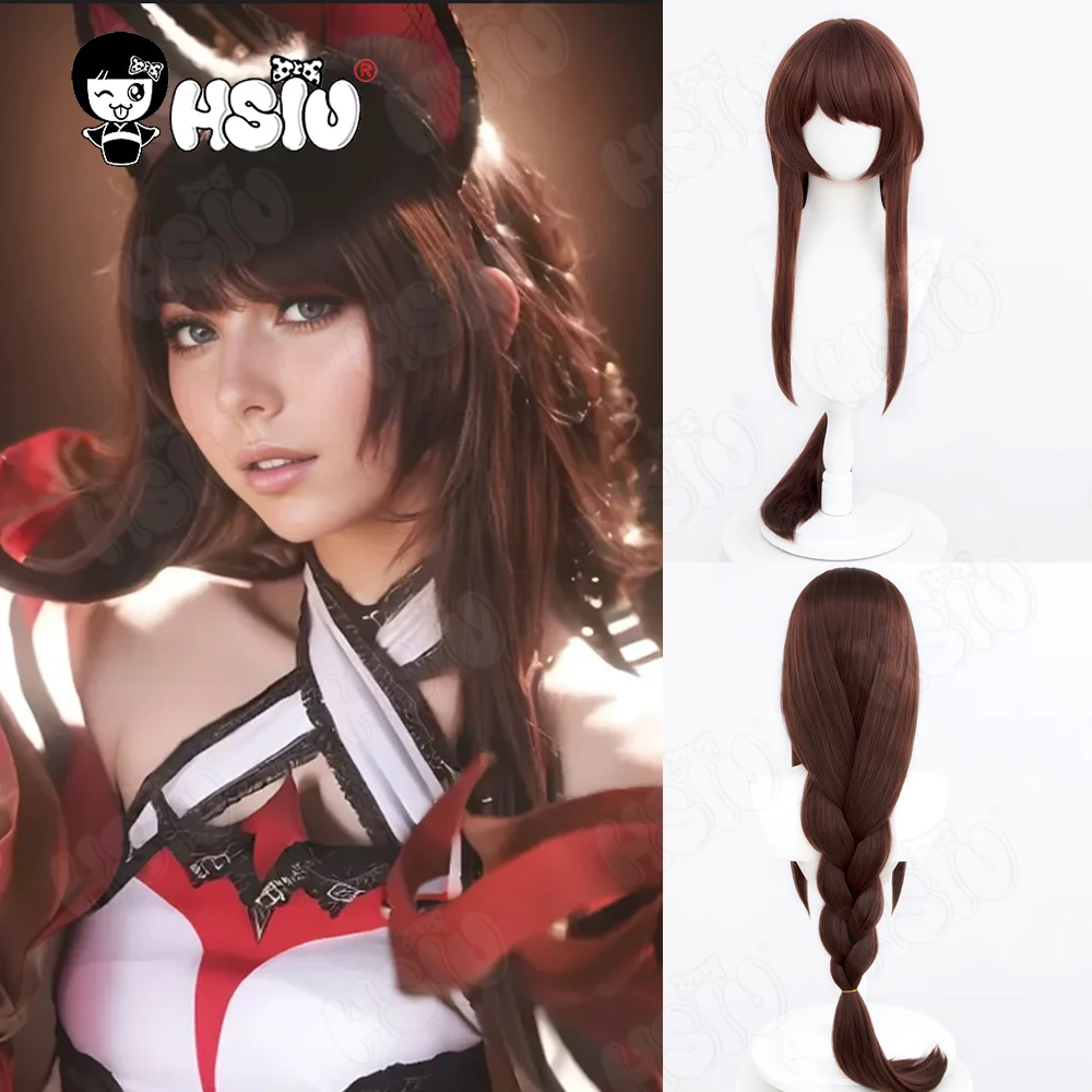 Parrucca cosplay Ahri Parrucca sintetica in fibra「HSIU」parrucca lunga marrone scuro Parrucca cosplay Fox a nove code Gioco League of Legends Parrucca cosplay