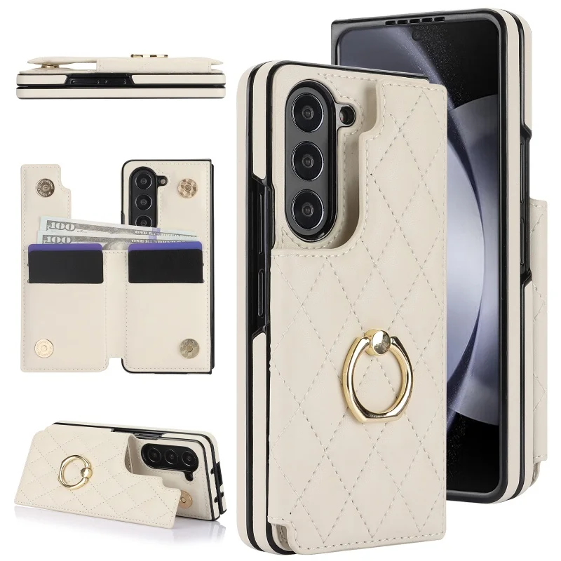 

Leather Ring Wallet with Card Holder Phone Case for Samsung Galaxy Z Fold 7 6 5 4 3 Fold7 Fold6 Fold5 Kickstand Protective Cover