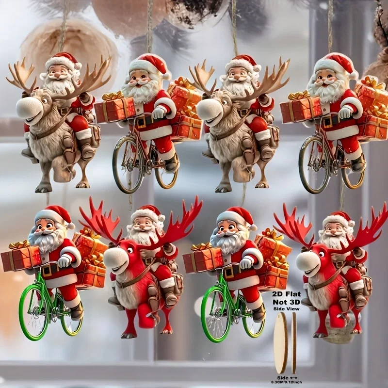 Weihnachten Holz Fahrrad Santa Claus Musical 2D Flache Holz Anhänger Weihnachtsbaum Dekoration Urlaub Geschenk Dekor