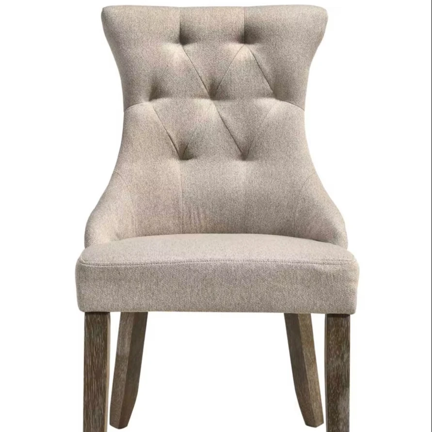 *Dining Chair Wooden Leg Luxury Furniture Restaurant Two-tone Beige Fabric & Reclaimed Gray Finish Side Chair Set of 2