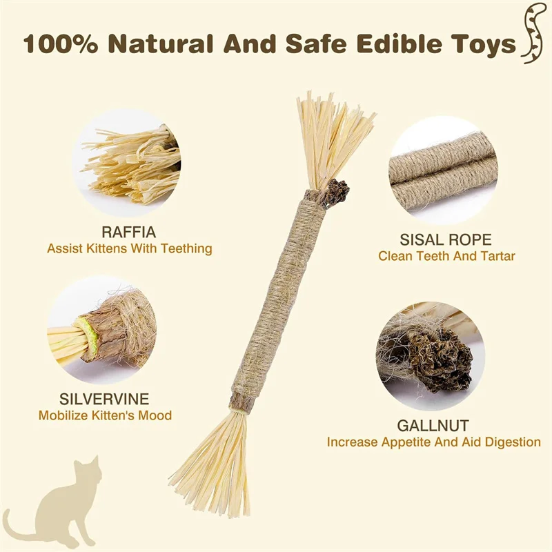 4Pcs Teasing Stick Muten Polygonum Raffia Teasing Toys Bell Teeth Sharpening Nibbling Stick Cat Self-help Relief Teeth Cleaning