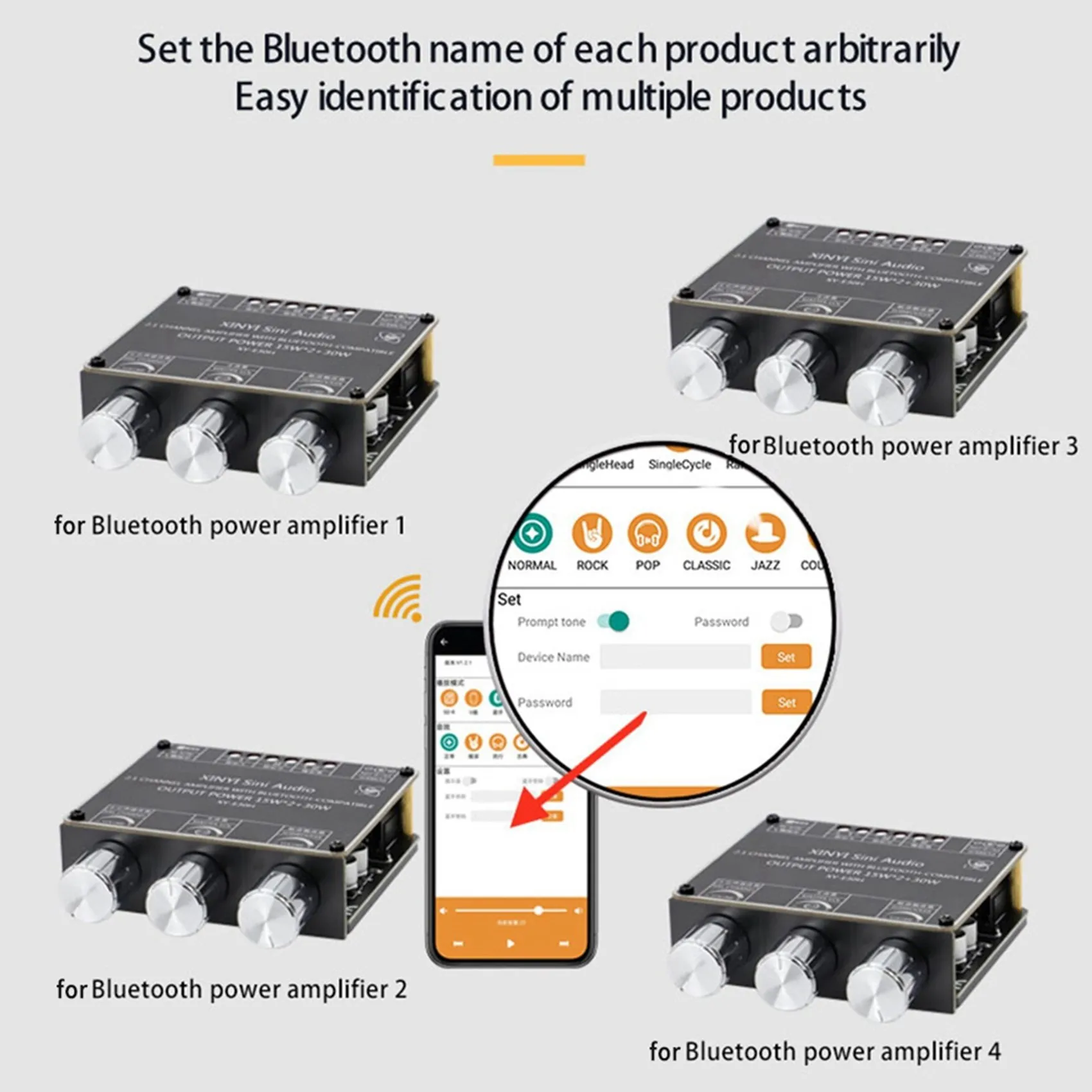 ABAC-XY-E30H Módulo de placa amplificadora de potencia de Audio Bluetooth de 2,1 canales Aplicación de subwoofer de graves altos y bajos