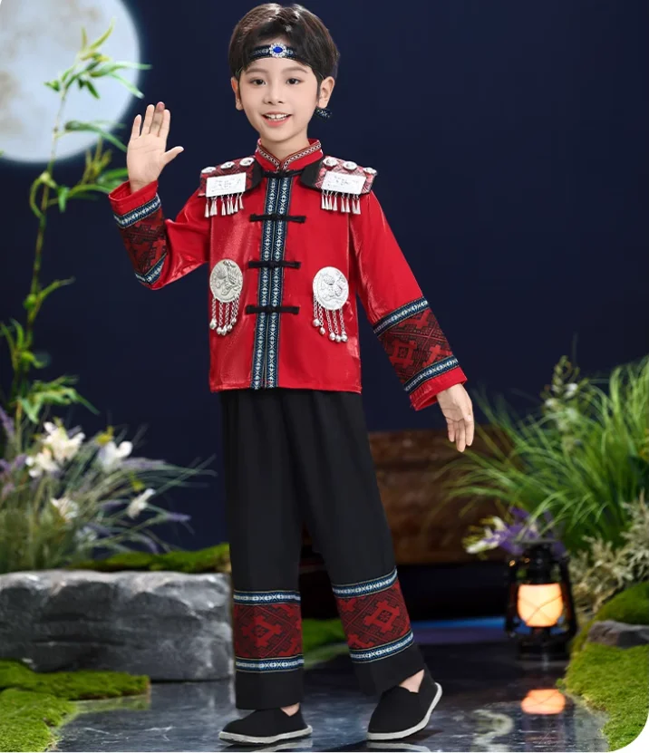 

Chinese Boy Zhuang Hani Dance Performance Costume Set
