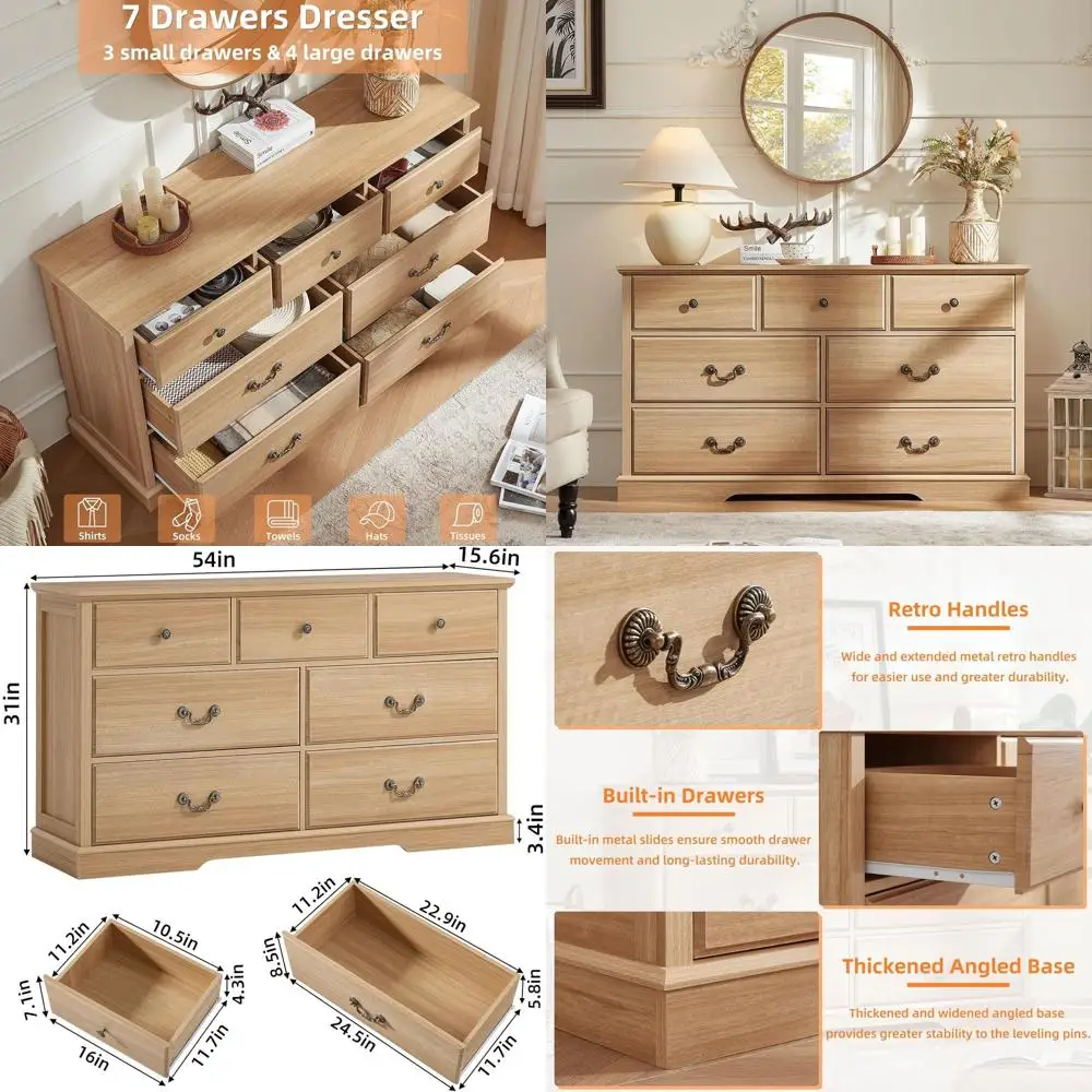 

Деревянный комод в деревенском стиле шириной 57 дюймов для хранения вещей в спальне или прихожей, натуральная отделка