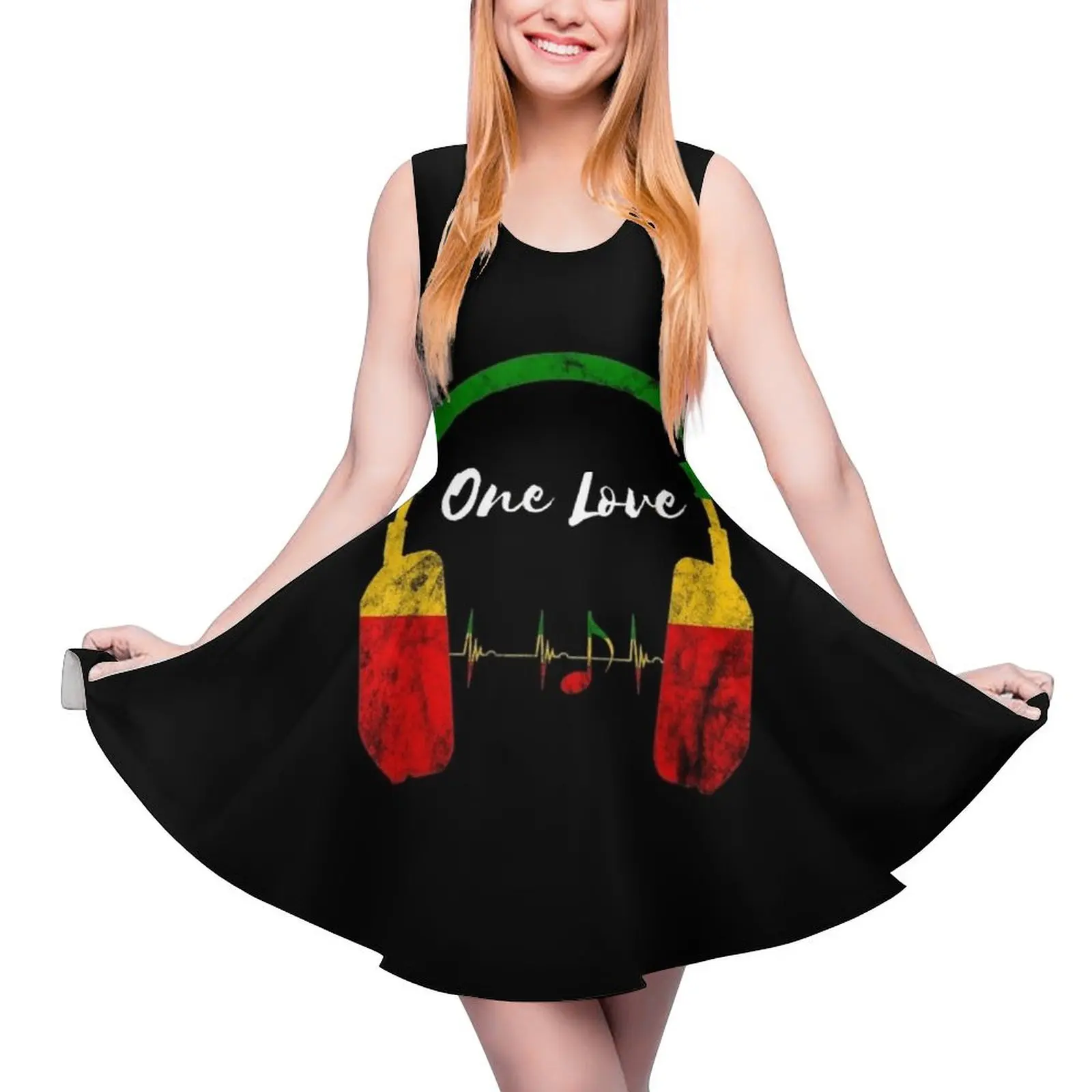 Rasta Reggae Music Headphones Jamaican Pride One Love Sleeveless Dress Female clothing dresses for woman dresses for womens