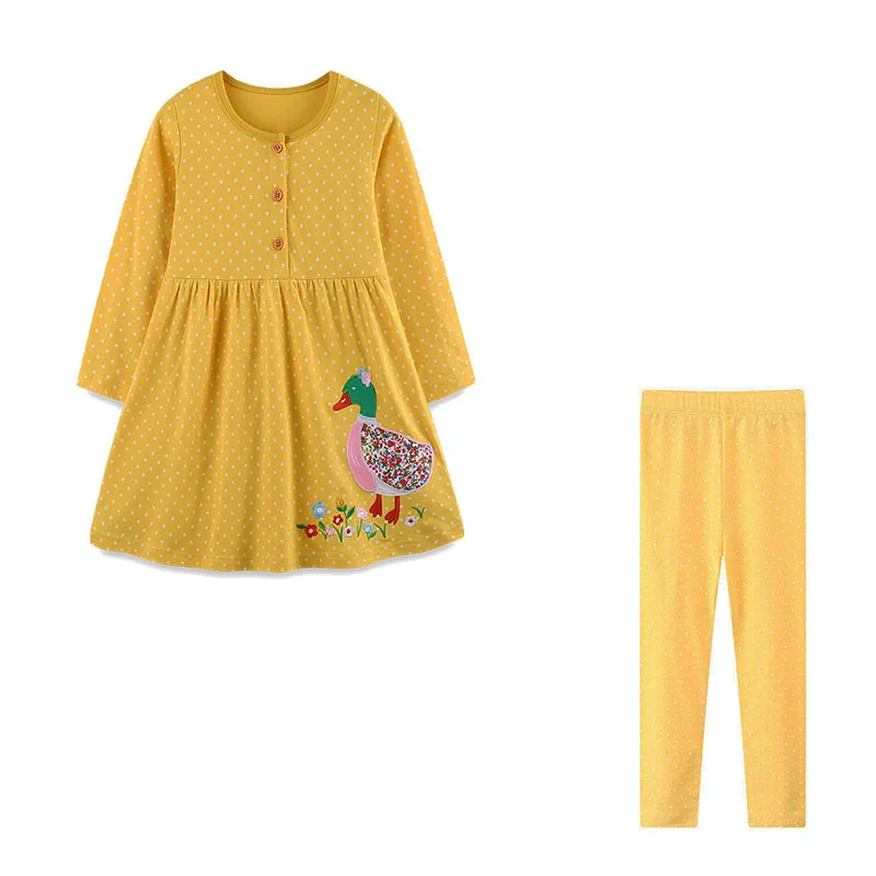 

Duck Polka Dots 2 Pcs Dresses + Leggings Children's Clothing Sets For Autumn Spring Long Sleeve Kids Outfits Sets Baby Clothes