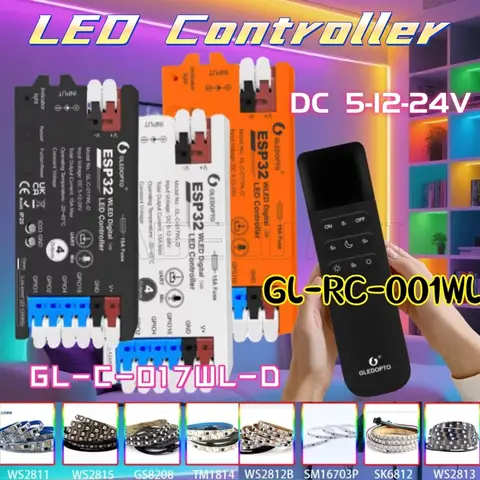 GL-C-017WL-D GLEDOPTO ESP32 WLED Digital LED Controller Microphone function Type-C level WS2811 SK6812 TM1814 WS2815 Strip Light