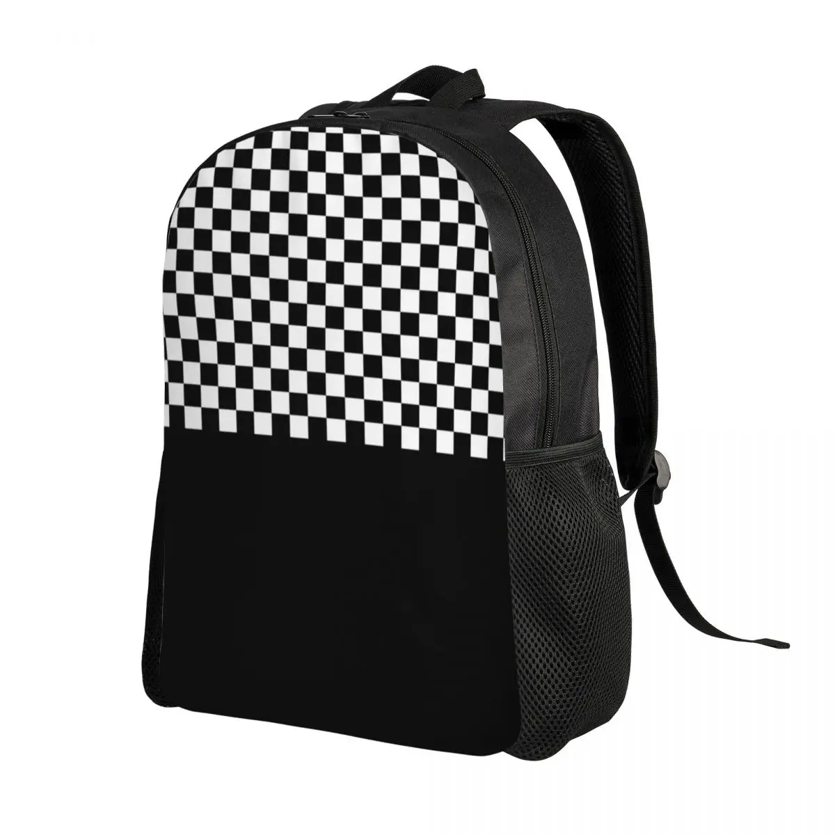 Custom Black White Checkered Travel Backpack Women Men School Computer Bookbag Checkerboard Pattern College Student Daypack Bags