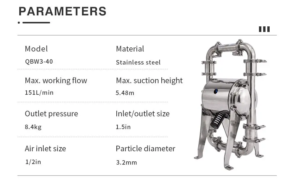 QBW3-40 Pneumatic Diaphragm Pump Sanitary Diaphragm Pump Food Grade Water Pumps OEM Applications