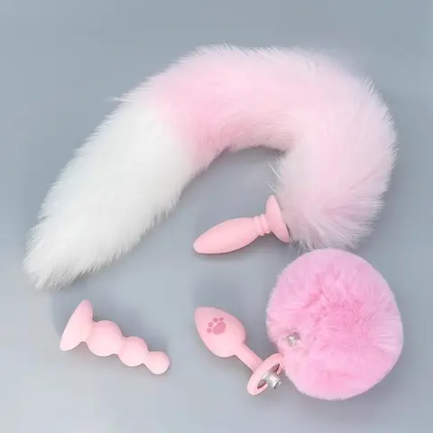 Small Silicone Butt Plug Dildo Vaginal Plug with Detachable Fake Soft Fox Rabbit Tail for Couple Anal Bead Dilator Sex Toys