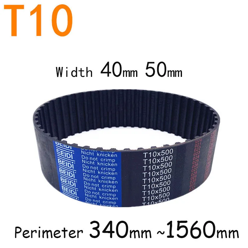 

T10 Timing Belt Rubber Closed Loop Length Perimeter 340 370 400 410 440 560 570 580 ~1560mm Width 40mm 50mm Pitch 10mm