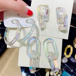 Iridescent Transparent Link Chain Acrylic Earrings for Women Fashion Statement Geometric Circle Drop Earring Hoops Jewelry Gift