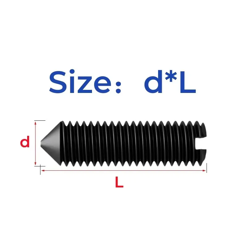 100/200Pcs GB71 Black Carbon Steel M2 M2.5 M3 M4 M5 M6 M8 Slotted Head Tapered End Headless Grub Bolt Set Screw