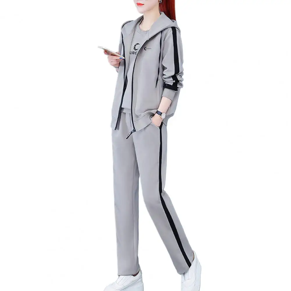 Ladies Winter Tracksuit Stylish 3-piece Women's Winter Sports Suit Soft Thick Hooded Coat Top Pants Set with Elastic for Lady's