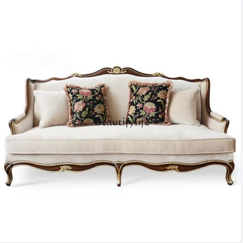 

*American rural solid wood living room sofa combination, simple European fabric