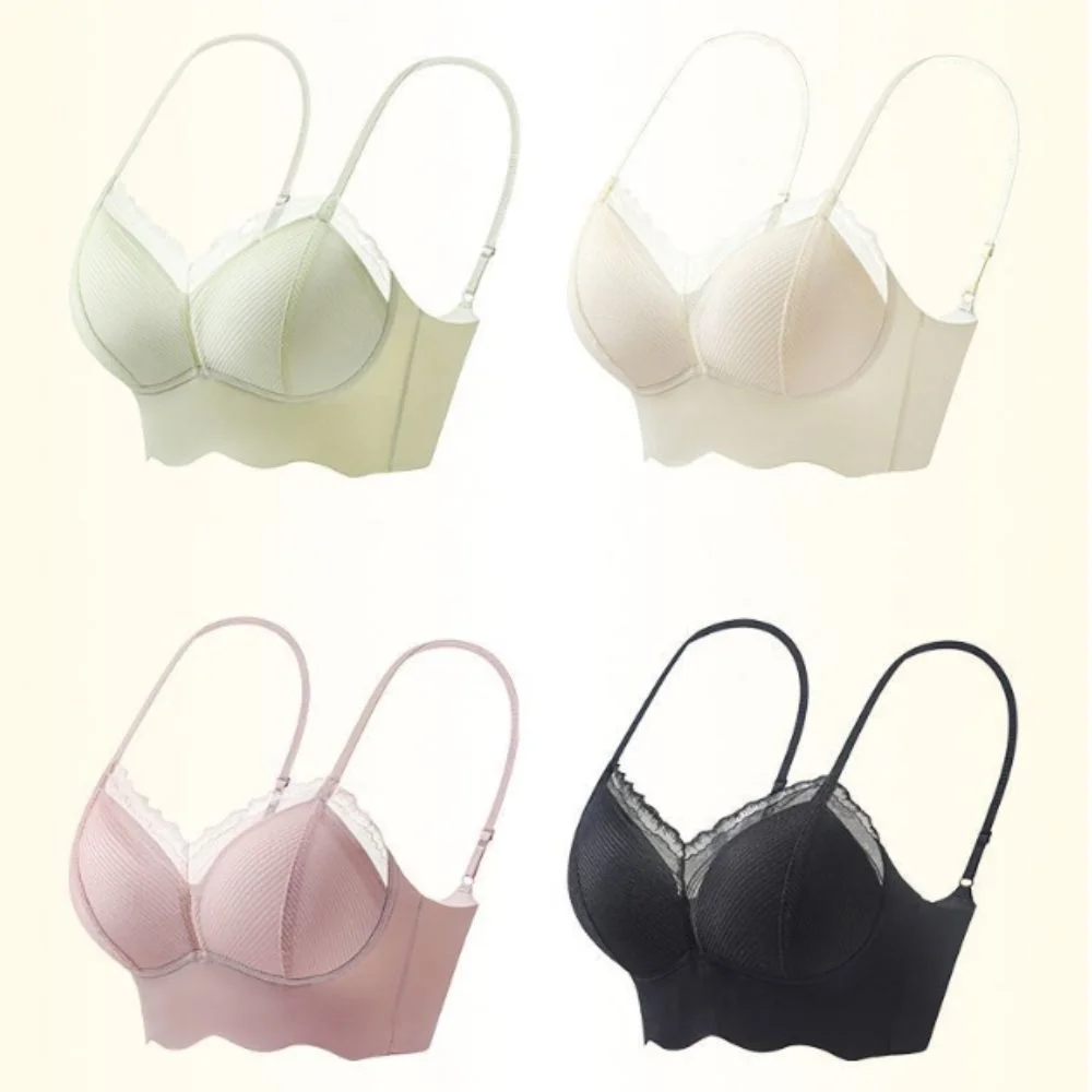 

Mesh Thin Lace Seamless Bra Anti-sagging Gathered Breasts Wireless Deep V Bras Lingerie Shockproof Underwear for Women Gifts