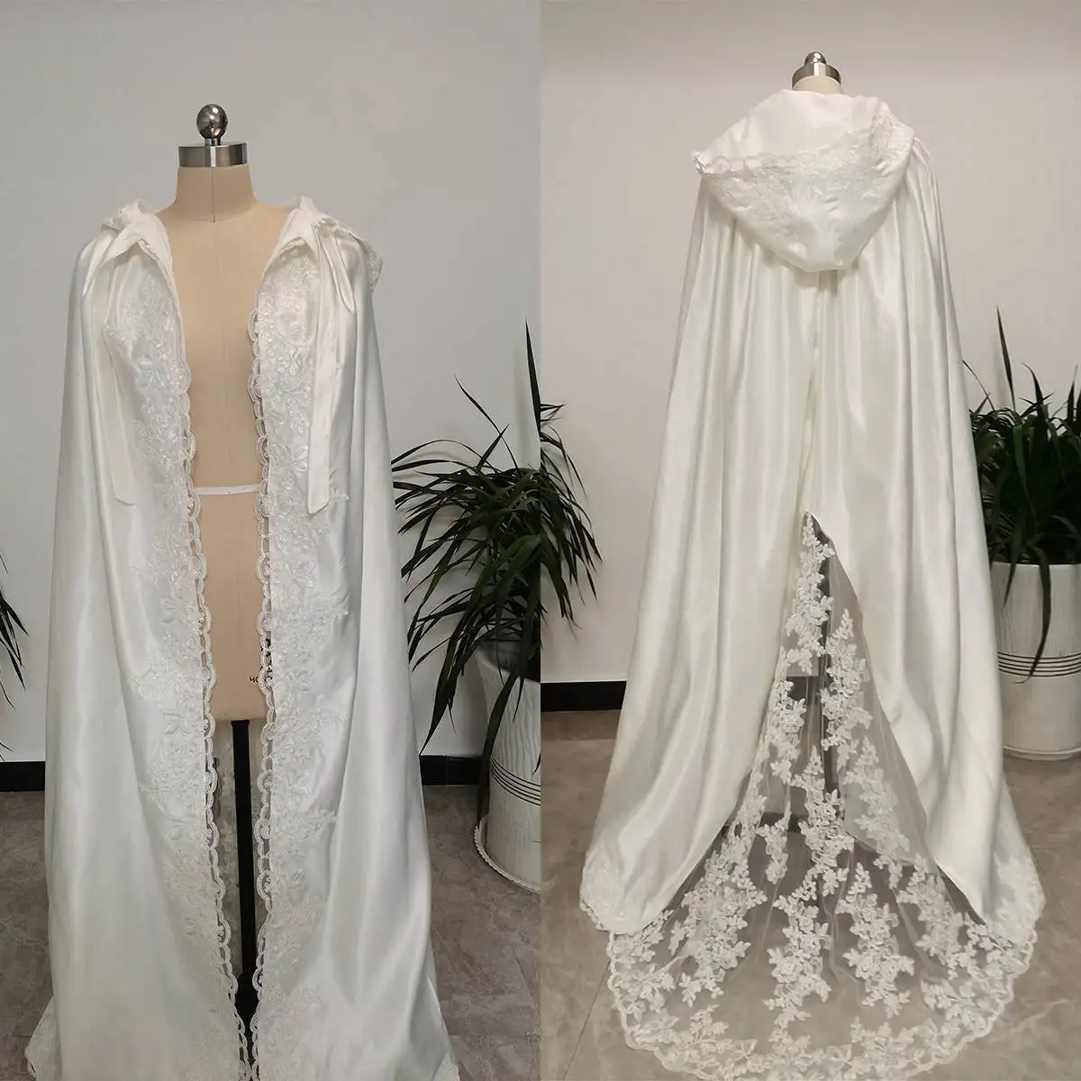 Exquisite Hooded Long Wraps Robes Appliques Lace Women Wedding Halloween Costume Wicca Robe Cosplay Customized  Accessories