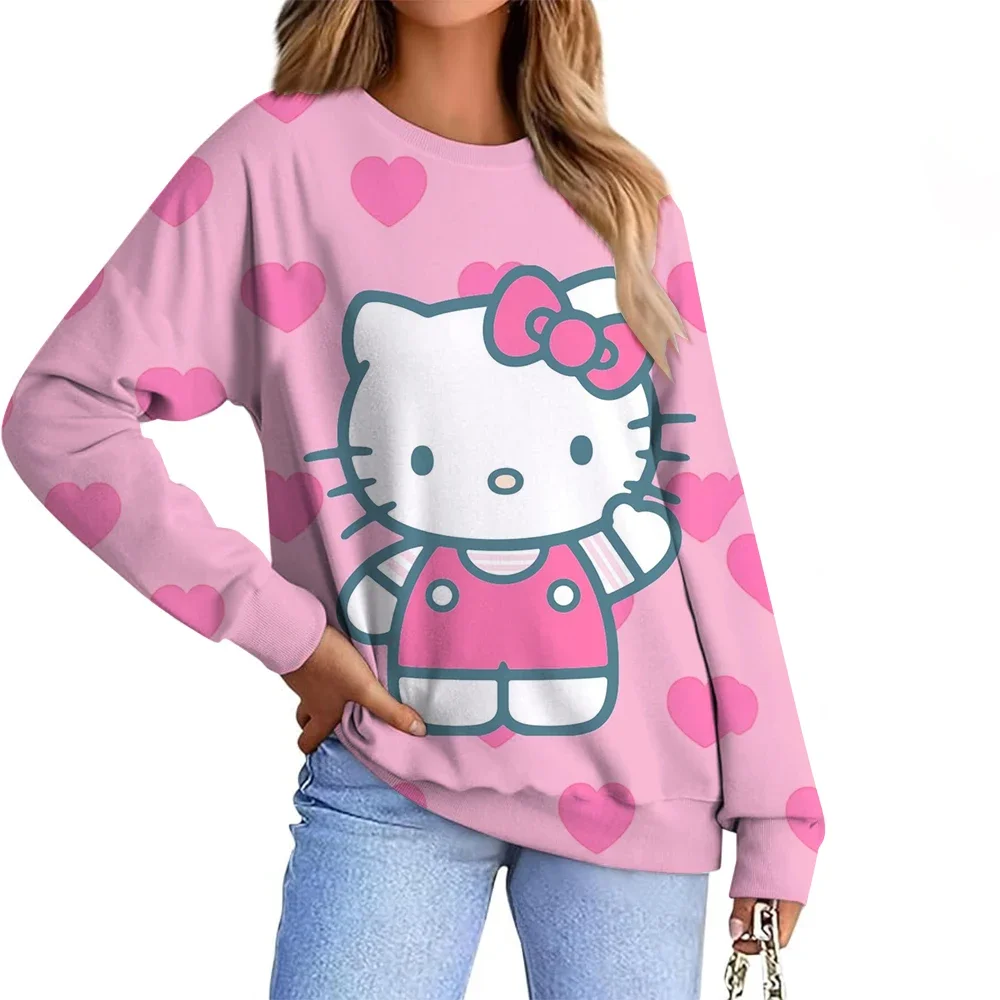 Hello Kitty mode imprimé sweat femmes belle Hello Kitty graphique kawaii confortable décontracté col rond sweat-shirt