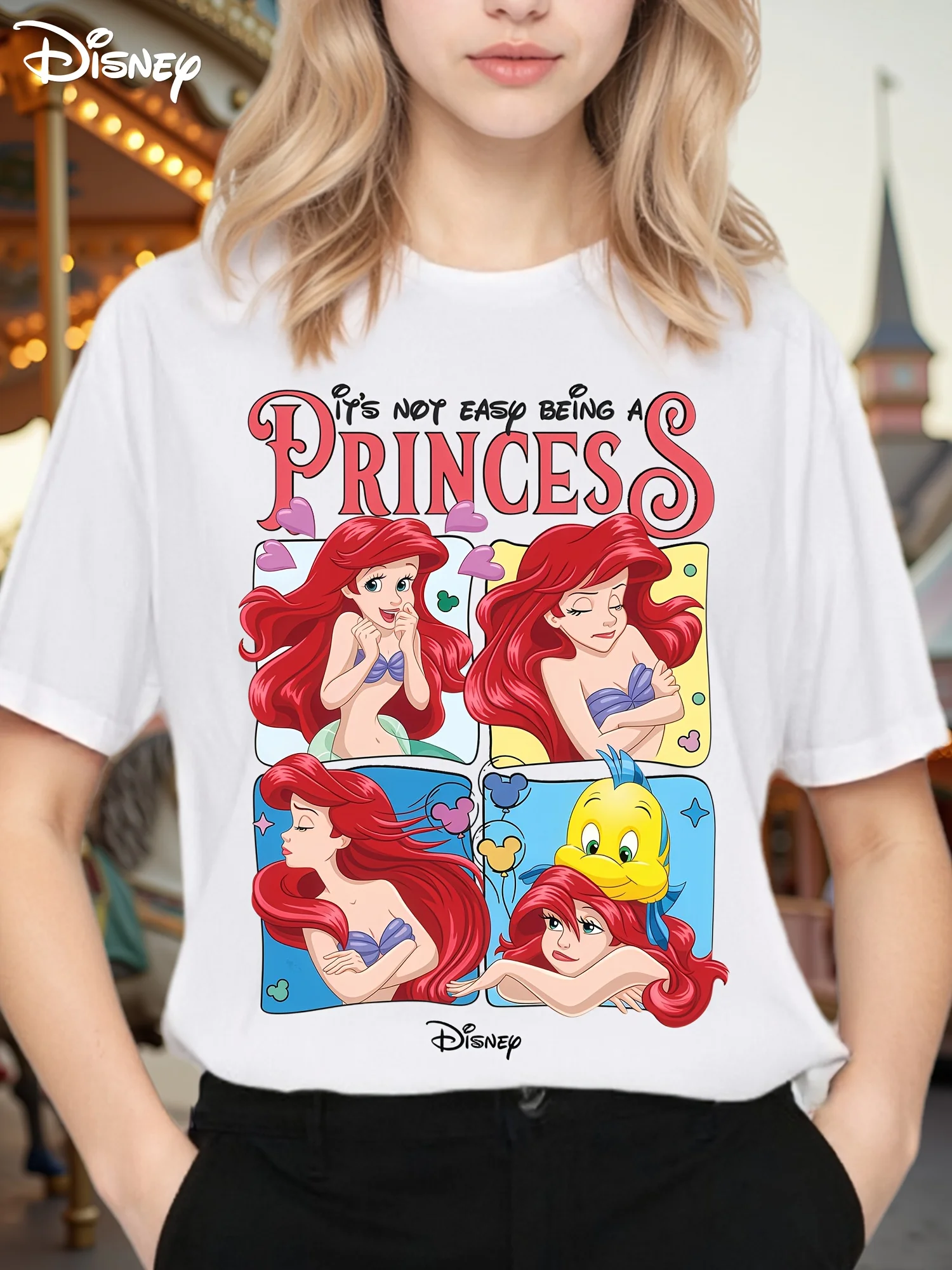 قطعة واحدة من تي شيرت ديزني النسائي لـ Ariel The Little Mermaid - صديق بنسبة 100% (لواجه Ariel وشخصيات مميزة) - قصير كاجوال #1