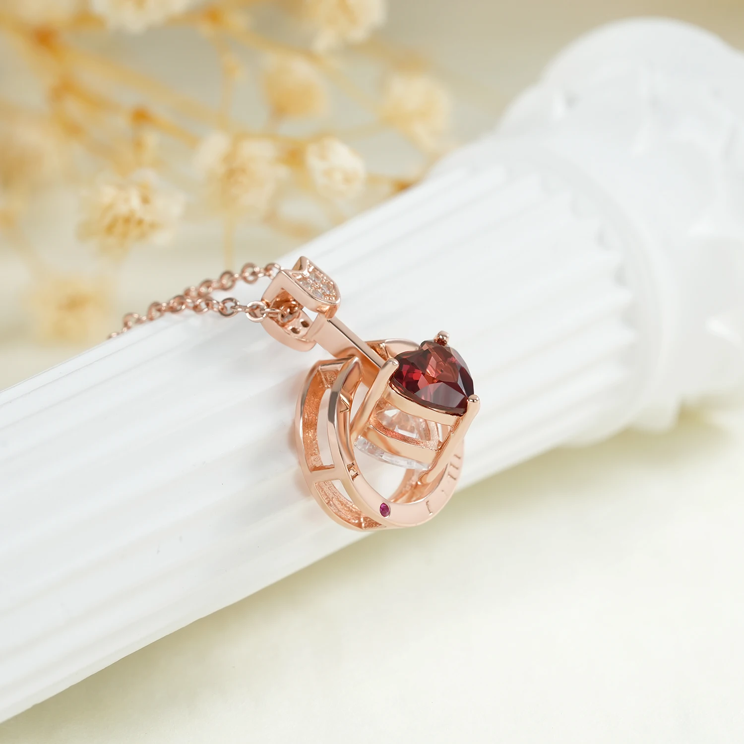 YBO Designer Double Side Arrow Pendant Necklaces Women Natural Red Garnet Heart Stone Letter Clavicle Chain 925 Sterling Silver