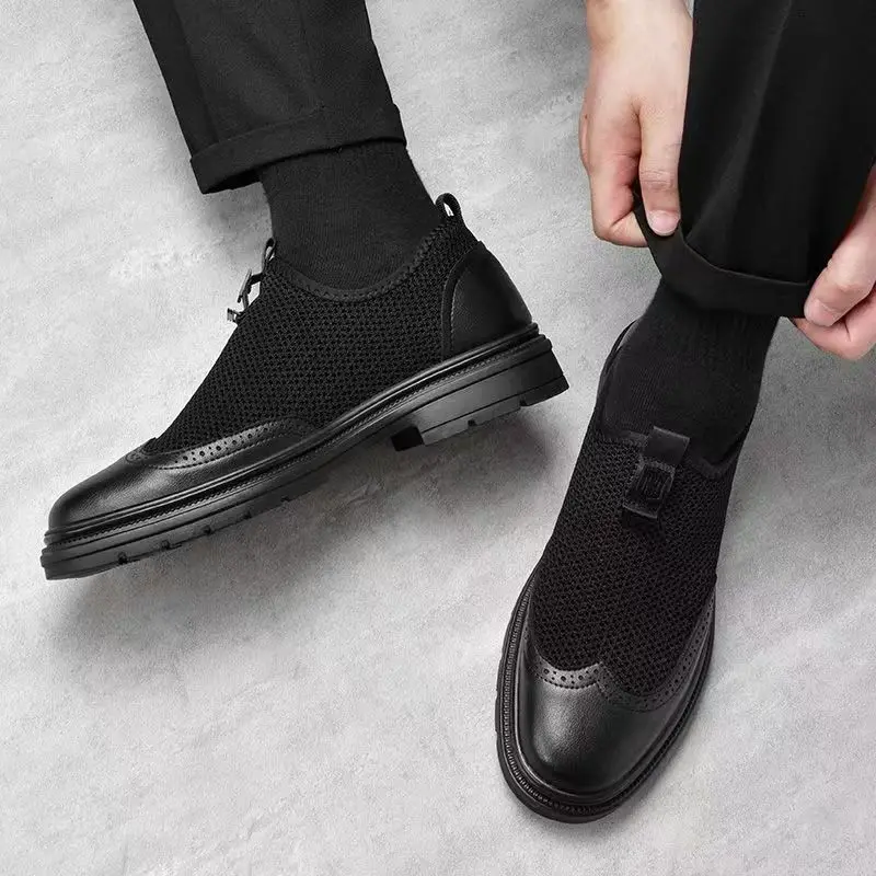 2026 New Men's Soft Leather Shoes Sandals Business British Style Groom Wedding Suit Perforated Breathable Anti-Slip