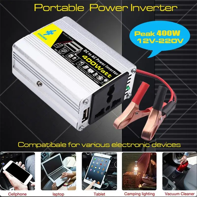 400W Power Supply Car Inverter, Car Cigarette Lighter 12V to 220V Inverter, Car Converter With 12 to 220, 1 AC & 1 USB Ports