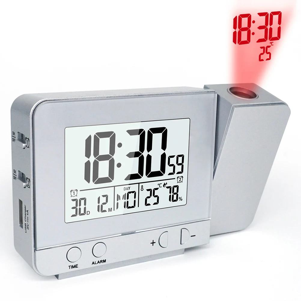 

Led Clock Multi-Function Alarm Clock Temperature Display for Home Office School (Silver, No )