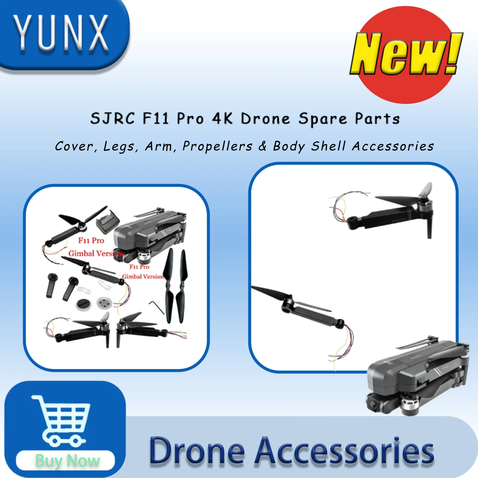 SJRC F11 Pro 4K Drone Spare Parts Gimbal Cover Legs Arm Propellers Body Shell Repair Accessories
