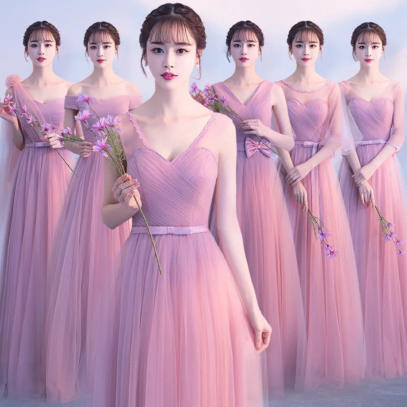 Elegant Bridesmaid Dresses Long Skirt Soft Tulle Pink Bridesmaid Gown For Wedding