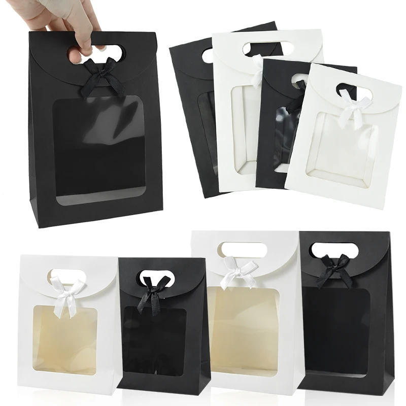 10/20pcs Kraft Paper Gift Box with Clear Window Wedding Favors Birthday Party Candy Snack Biscuit Packaging Bag Christmas Gift