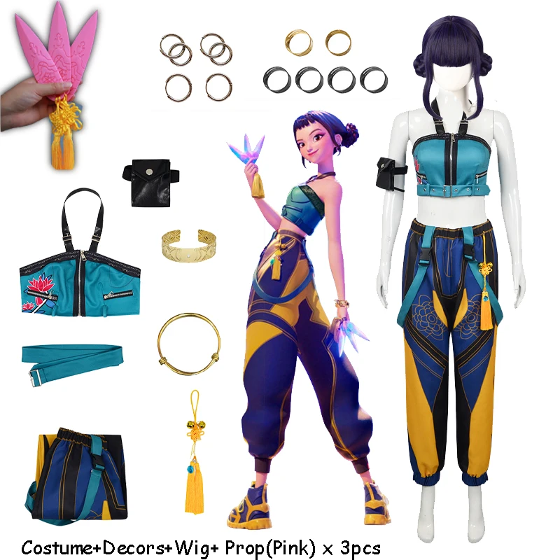 K-Pop Huntrix Zoey Cosplay Kunai Prop Costume Wig Demon Hunters Costume Weaponn Roleplay Clothes Halloween Girls Group Uniforms