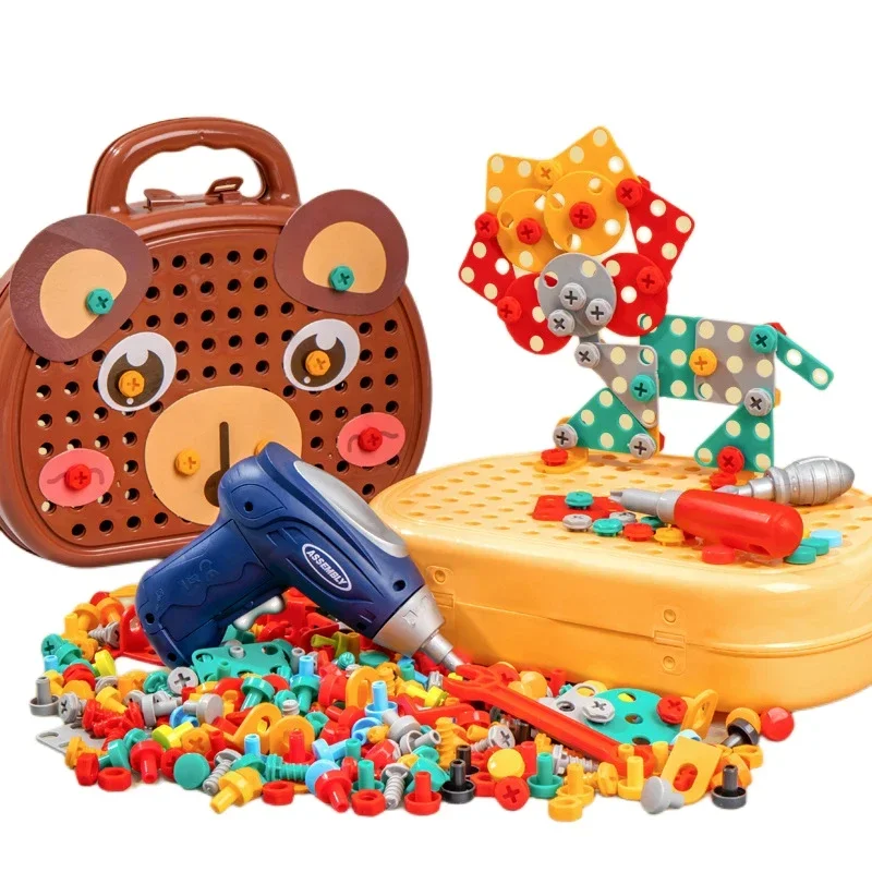 Perceuse électrique pour enfants, boîte à outils, jeu de perceuse, outil de forage, jouet pour garçons de 4 à 6 ans, Montessori, puzzle à vis, cadeau de jeu de simulation pour enfants