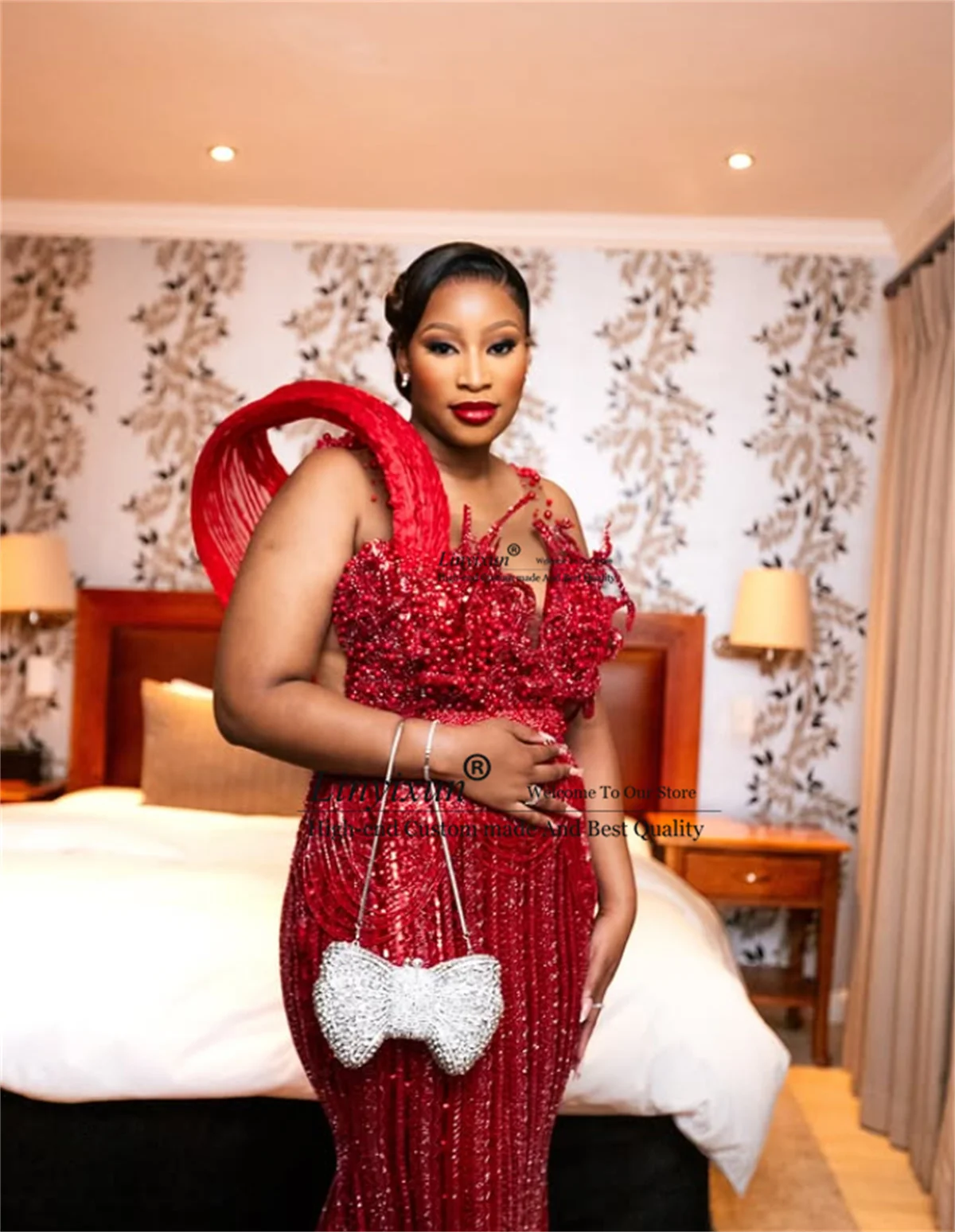 فستان Aso Ebi حورية البحر للحفلات الراقصة مطرز بالكريستال فستان سهرة رسمي ترتر بدون أكتاف مخصص طويل للمناسبات الخاصة