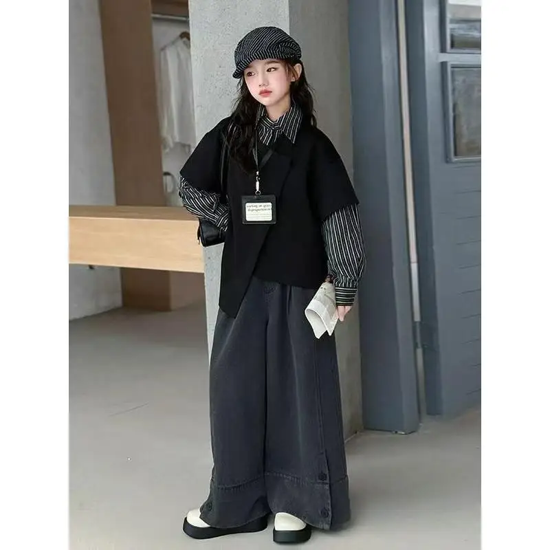 

Girls' Autumn Shirt Set 2026 New Style Children's Early Autumn Wear with Stylish Wide Leg Pants for Girls' Autumn Wear