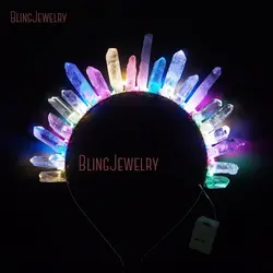 Light Rave Crystal Quartz Festival Wedding Hair Accessories Tiara Headpiece Mermaid Holographic Party Crown Halloween Headband