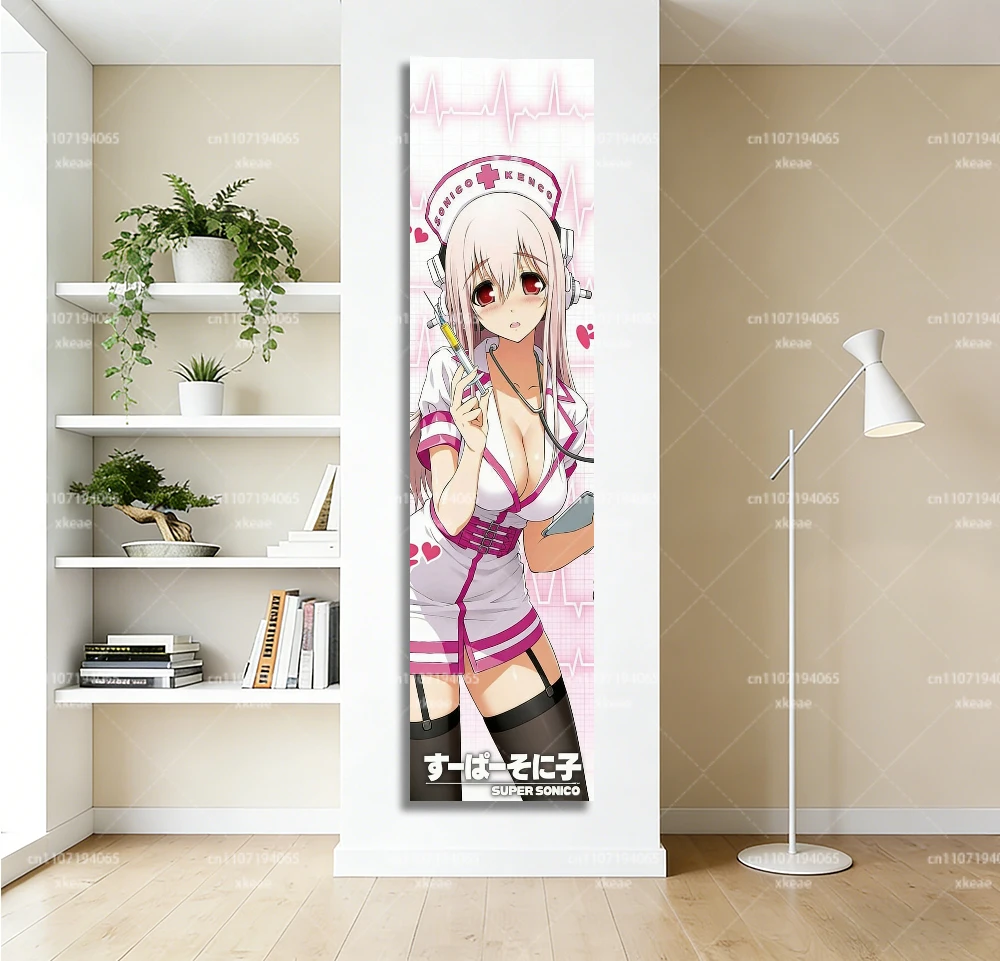 Super S-Sonico Nurse Anime-Wandteppich, vertikaler Wandbehang für Schlafzimmer- und Wohnheimdekoration, süßes Kawaii-Pink-Girl-Poster für Otaku-Fans – Detail 7