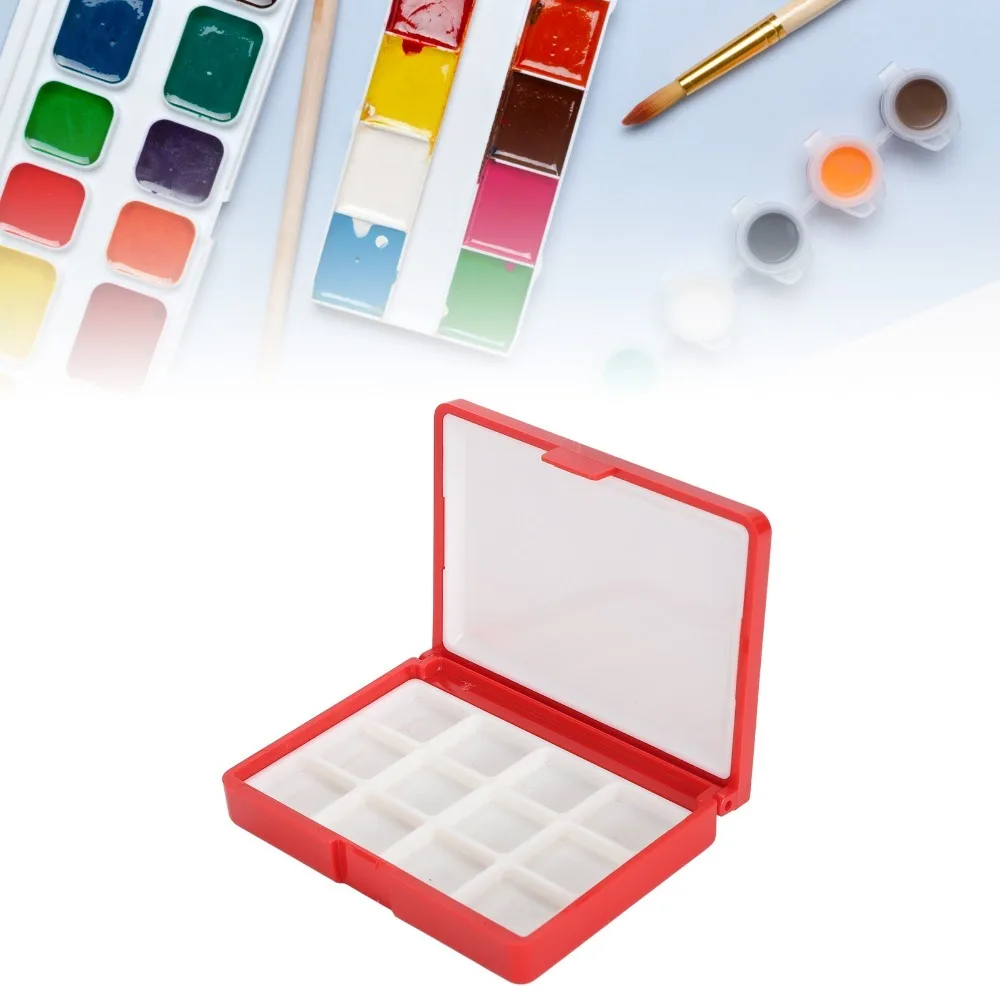 2PCS 12/24 Grids Watercolor Box Red/Blue Embossed Surface Paint Storage Palettes Box Portable Plastic Painting Pigment Box