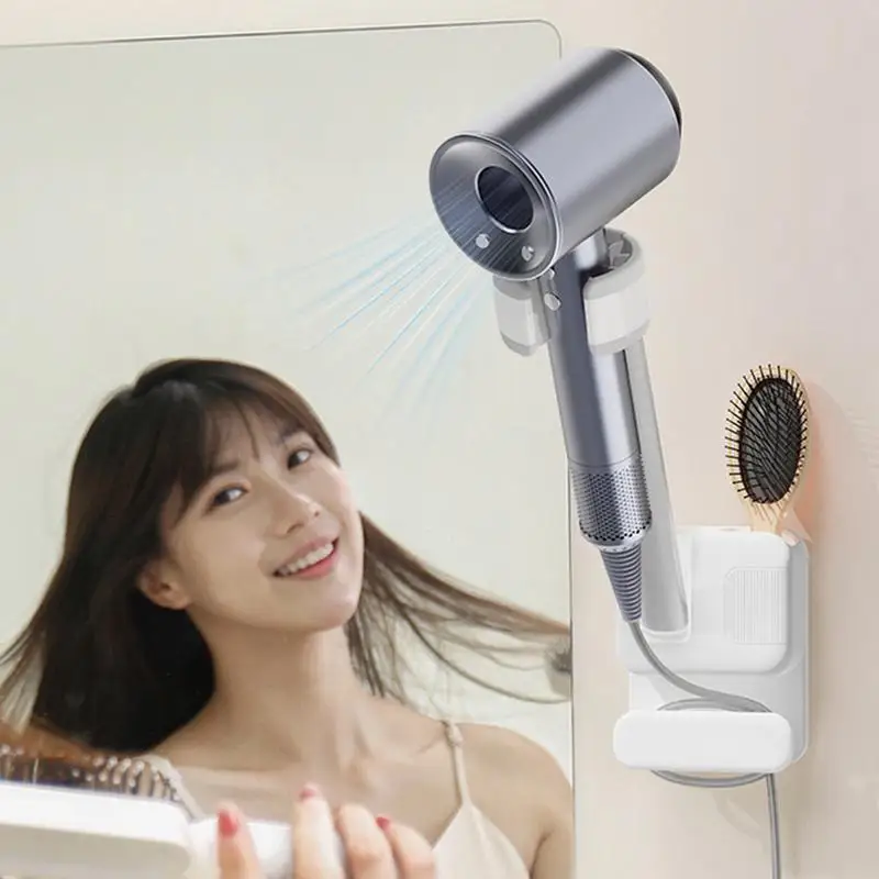 

Hair Dryer Storage Rack Adjustable Storage Rack For Wall Multifunctional Bathroom Hair Dryer Rack Hands-Free Holder Stand For