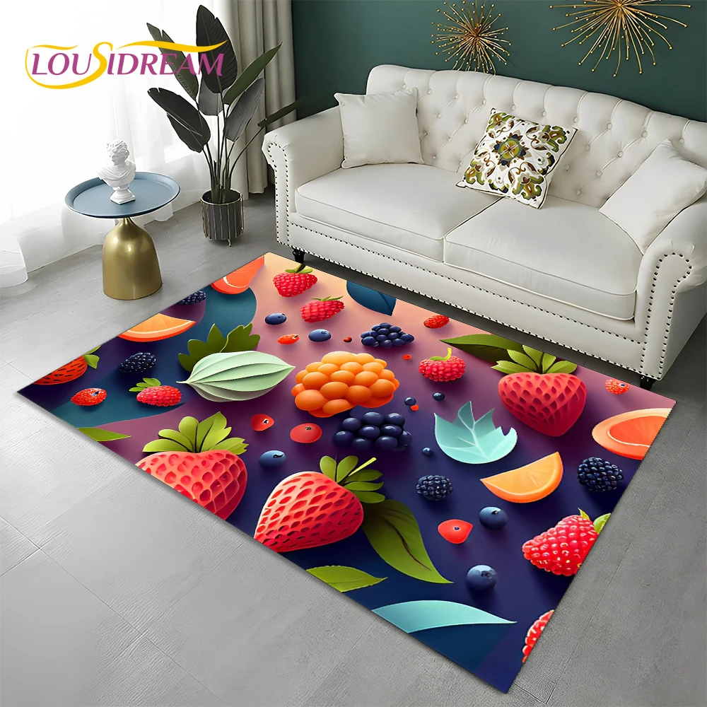

HD Cute Fruit 3D Cartoon Carpet Rug for Home Living Room Bedroom Sofa Kitchen Doormat Decor,Child Area Rug Non-slip Floor Mat