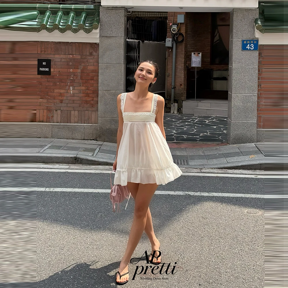 AP pretti Sweet Tulle Wedding Dress Square Neck Customized Sleeveless Mini-Length Bridal Gown A-line Wedding Dress Photo Shoot