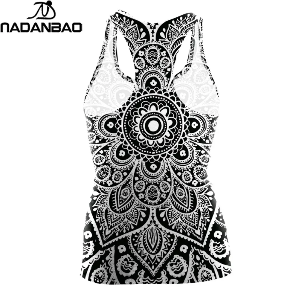 NADANBAO 2024 druk cyfrowy Mandala Tank topowy Tshirt aztecki okrągły Ombre z okrągłym dekoltem Top bez rękawów T shirt damski — zdjęcie 4