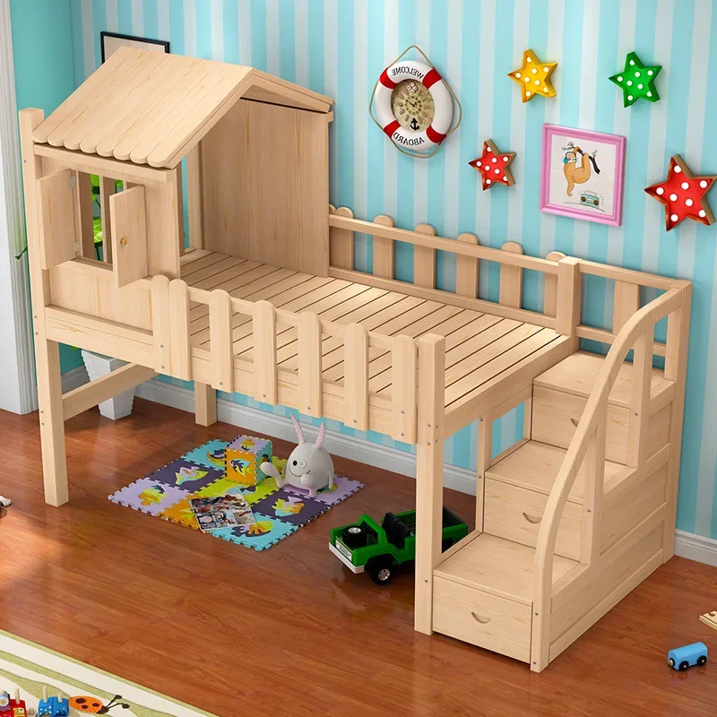 Dreamy Growth Princess-themed Solid Wood and Half-Height Design and Unpainted Eco- Friendly Kids' Bed Set in the Home Bedroom