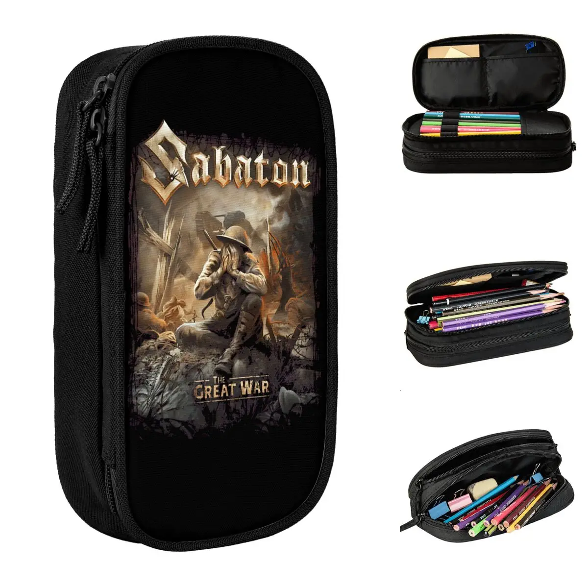 

Sabatones Power Metal Band Pencil Case Lovely Pen Pencil Bags Student Big Capacity Students School Gift Pencilcases