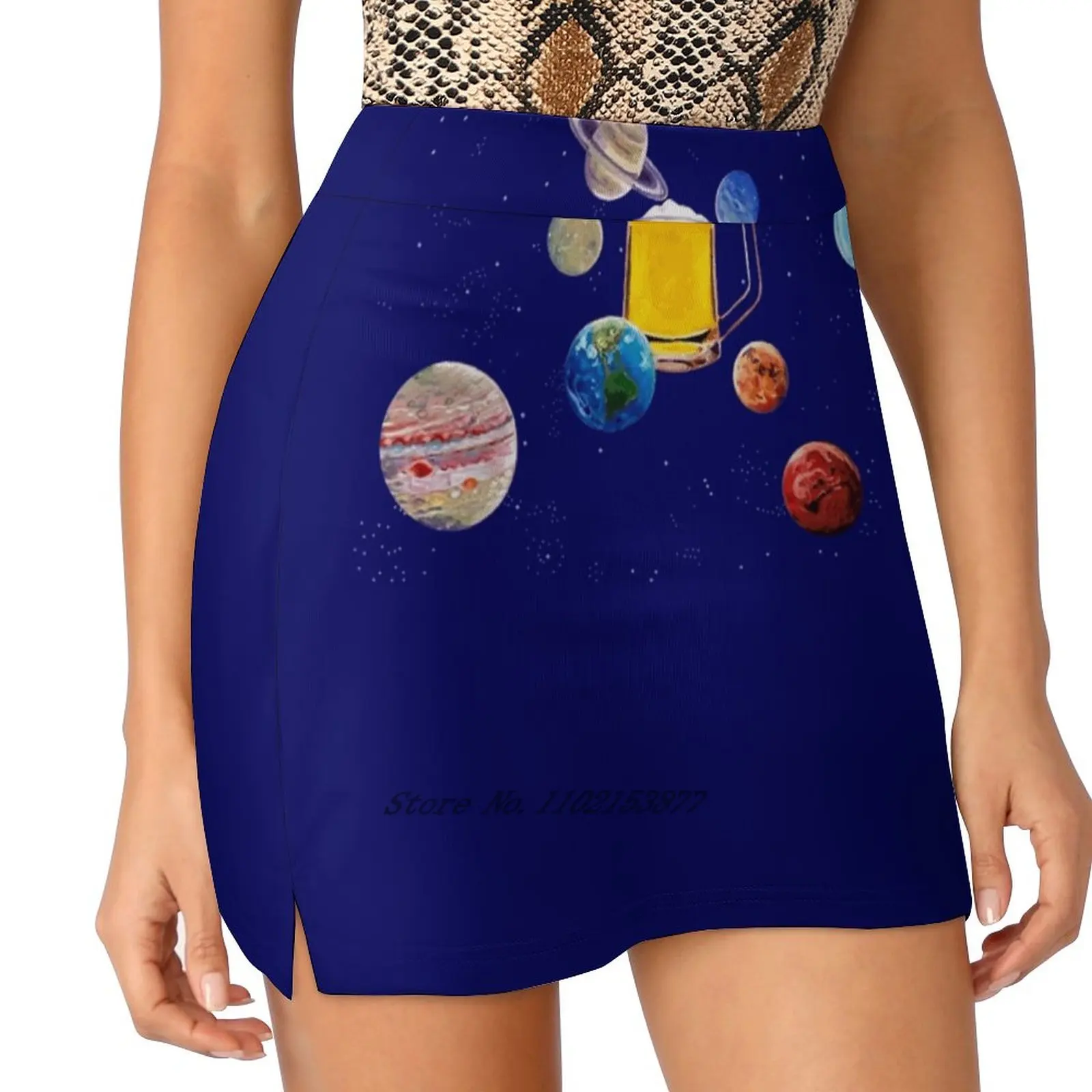 Beer In The Center Of Solar System Funny Space Poster Planets New Women Skirts Double-Layer Printed Short Dress Mini Sport