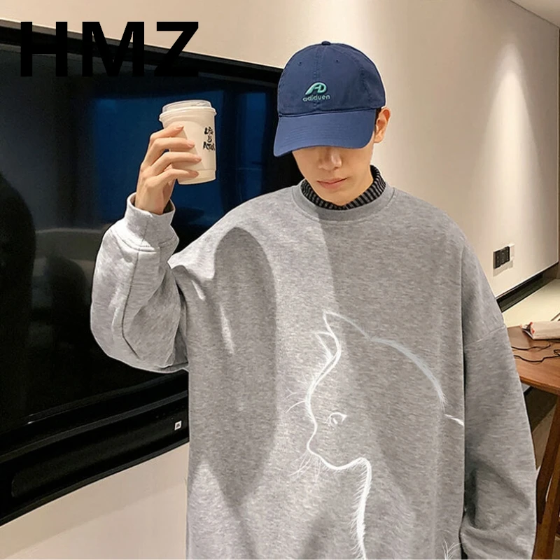 HMZ Fashion Brand Hip Hop Sweatshirts Men Autumn Cotton Sweatshirts New Casual Cat Pullover Street Wear Clothes Men Harajuku Top