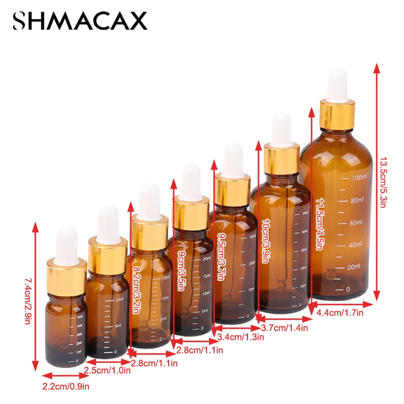 5ml-100ml Dropper Bottles With Scale Reagent Eye Drop Amber Glass Aromatherapy Liquid Pipette Bottle Refillable Bottles Travel