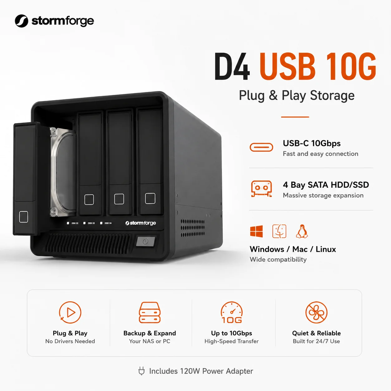StormforgeD44BayHardDriveEnclosureUSBC10Gbps8643SATAHDDSSDStorageCaseforNASMacMiniWindowsLinux-AliExpress7